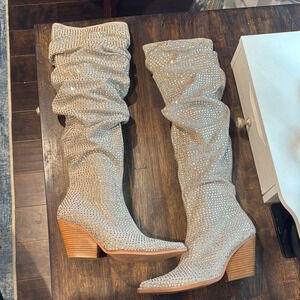 Jeffrey campbell knee high rhinestone cowgirl boots
